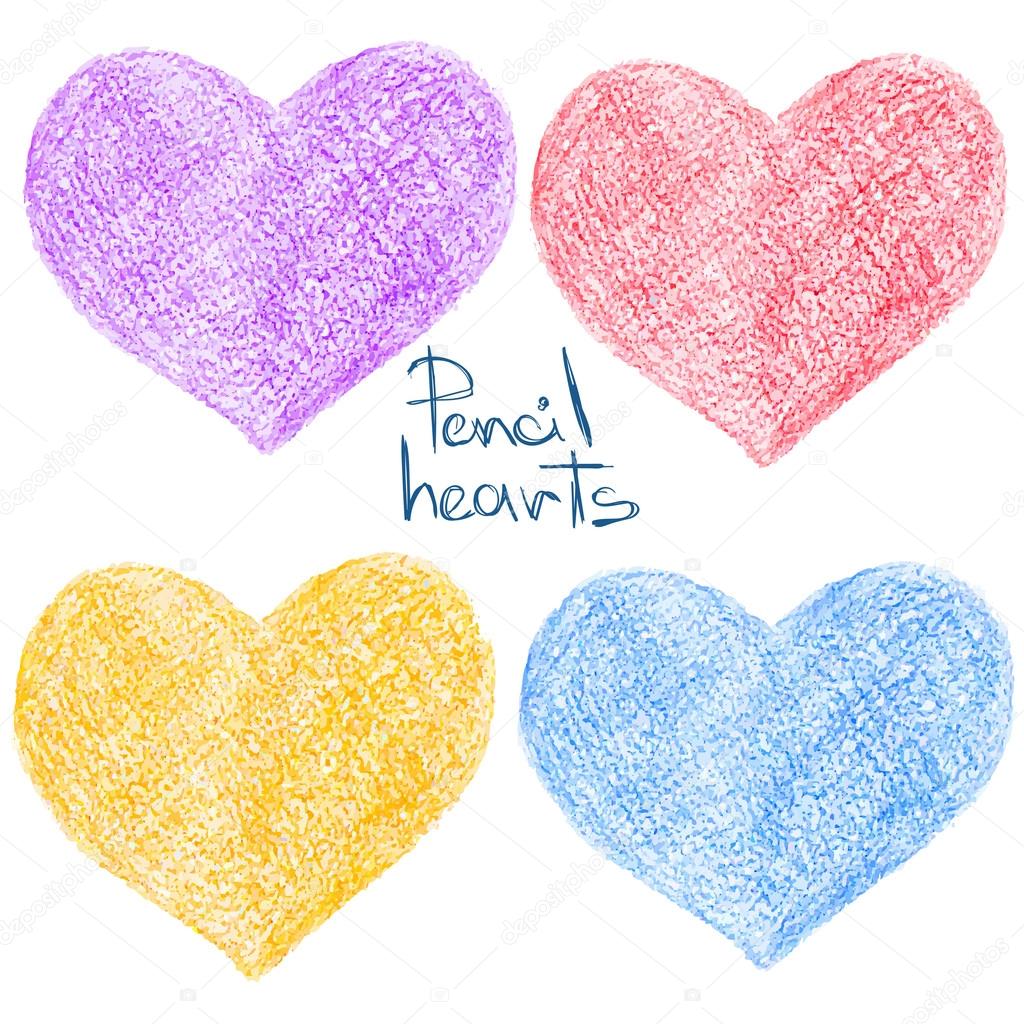 Insieme di forme di cuore disegno isolato matita colorata San Valentino di nozze o elementi di disegno di amore — Vettoriali di Annykos