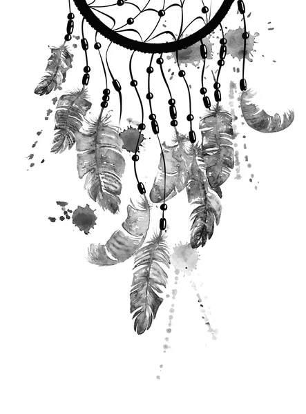 Watercolor illustration with dreamcatcher. Stock Illustration