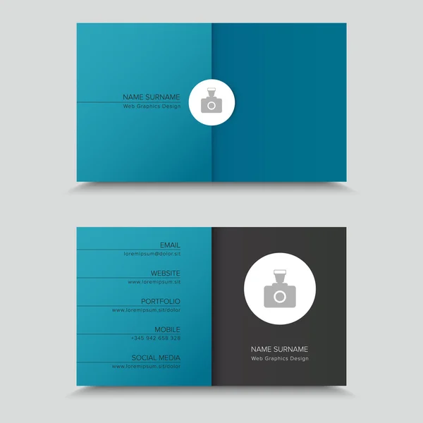 Дизайн визитной карточки с фотографией на синем фоне . Векторная Графика