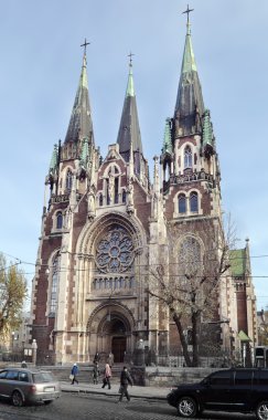 Kilise, tapınak. Lviv, Ukrayna. Katolik Kilisesi St. Olha ve Elizabeth.City manzara.