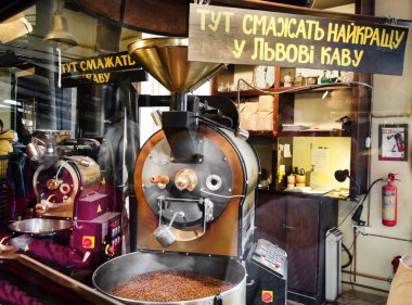 Üretim ve kahve öğütme. Müzenin bir kahve Lviv. Ukrayna.