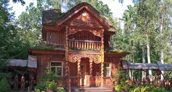 House in the estate of Father Frost in Belovezhskaya Pushcha. The village of Kamenyuki, Belarus. Sights of Belarus.