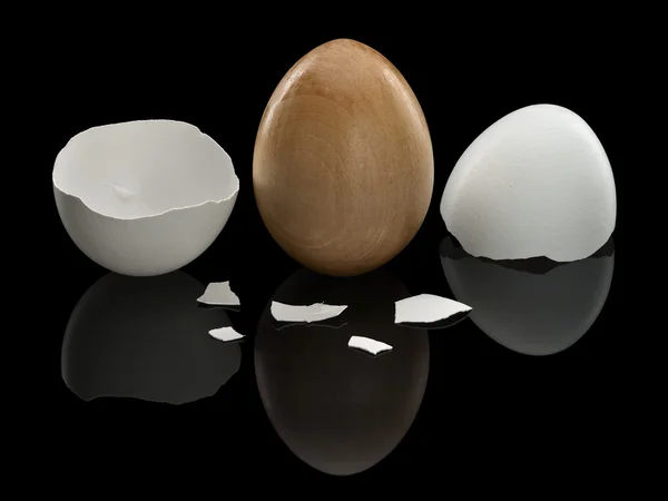 Uovo di legno in un guscio naturale — Foto Stock