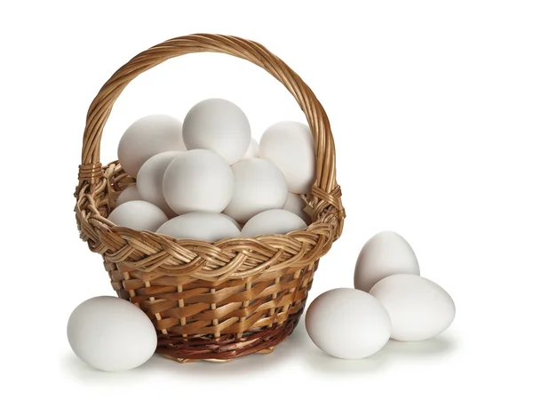Basket full of white eggs — Stock Photo, Image