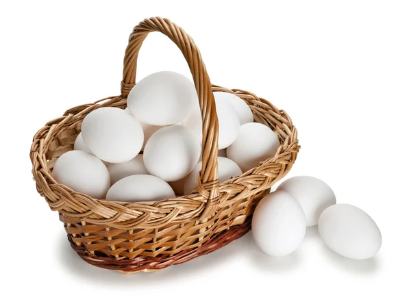 Basket full of white eggs — Stock Photo, Image