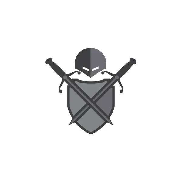 Tameng Dengan Dua Pedang Dan Logo Helm Vektor Desain - Stok Vektor