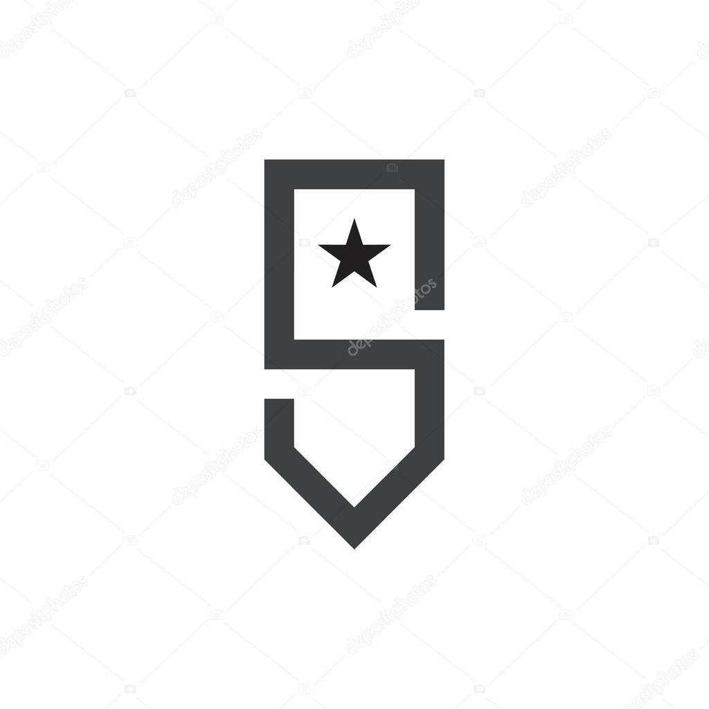 Shield with S letter and star logo design vector