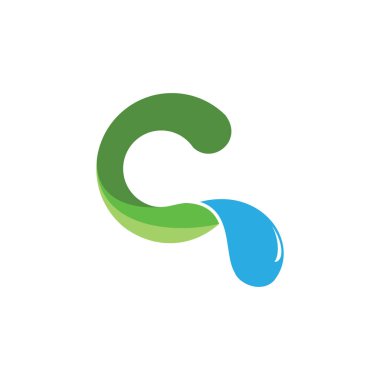Yaprak ve su damlası logo tasarım vektörlü C harfi