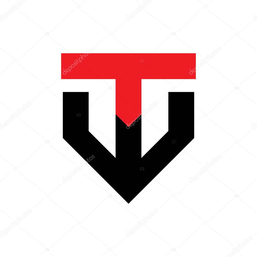 Shield with TW letter logo design vector