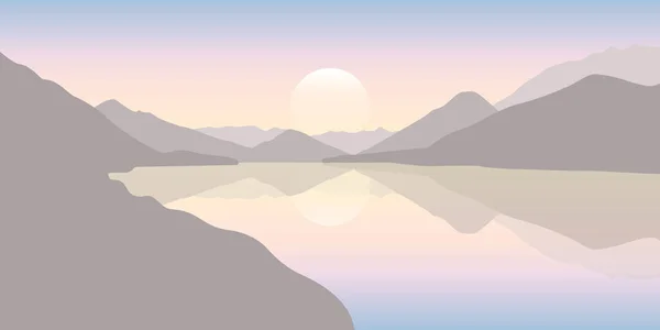Sonnenuntergang am See in den Bergen — Stockvektor