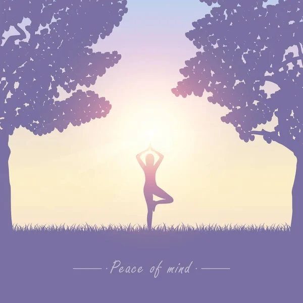 Menina de ioga no prado de verão ao sol — Vetor de Stock