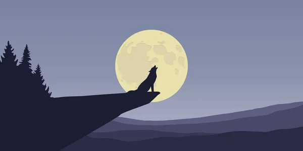 Loup hurle à la pleine lune paysage naturel — Image vectorielle