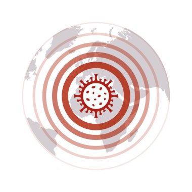 Virüs simgesi dünya haritası arka planında