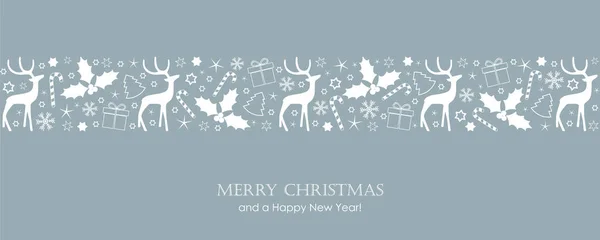 Weihnachtskarte mit Hirschbeeren-Stern-Geschenk und Schneeflockenrand — Stockvektor