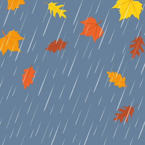 Погода осенний дождь серый фон с падающими листьями — стоковый вектор