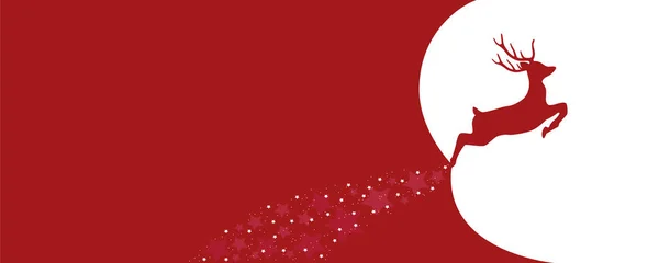 Atlayan geyikli kırmızı Noel bayrağı — Stok Vektör