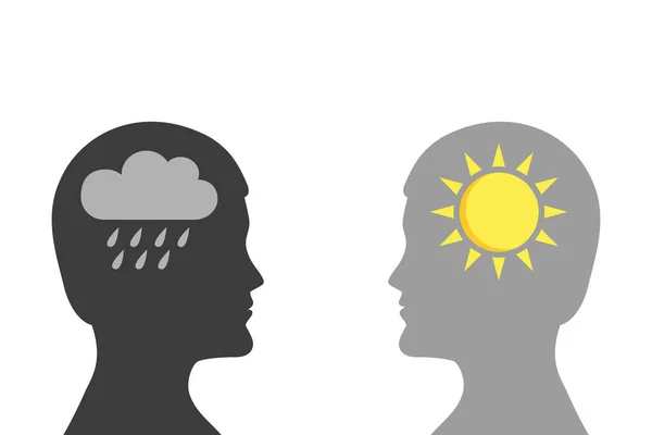 Concepto de salud mental hombre con silueta de símbolo de lluvia y sol — Vector de stock