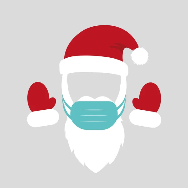 Traje de Santa Claus con gorra de barba máscara y guantes — Vector de stock