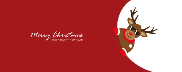 Roztomilý sobi se slunečními brýlemi vypadá za rohem legrační vánoční design — Stockový vektor