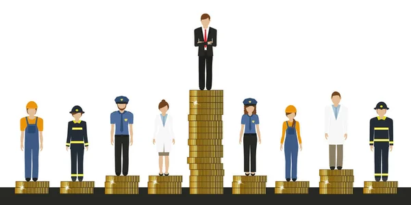 富人和穷人之间的差距工作金融概念与硬币 — 图库矢量图片