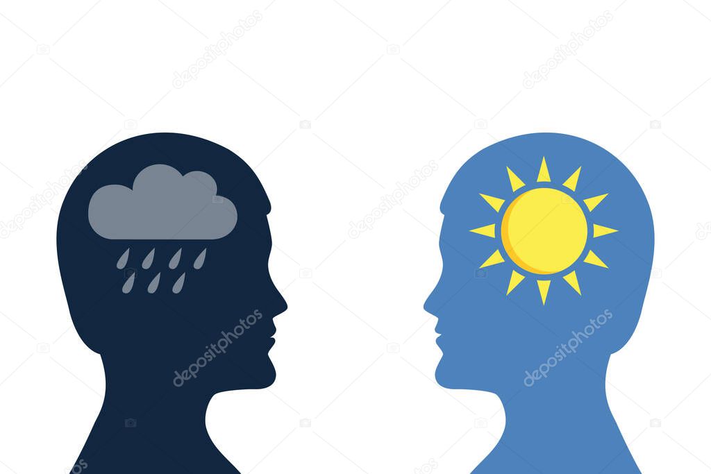 mental health concept man with rain and sun symbol silhouette
