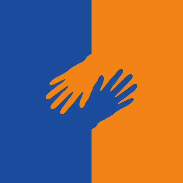 Mano humana azul y naranja aislada — Vector de stock