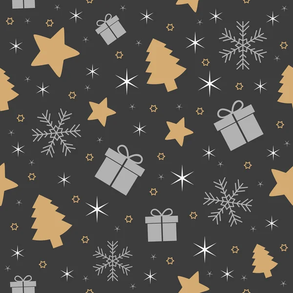 Бесшовный рисунок рождественский дизайн со звездой подарок ели и снежинки — стоковый вектор