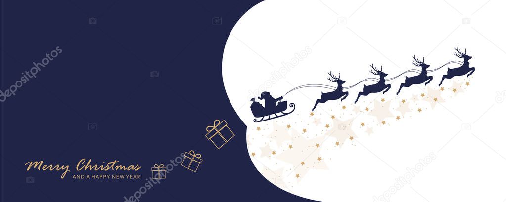 christmas banner santa claus in a sleigh with reindeer