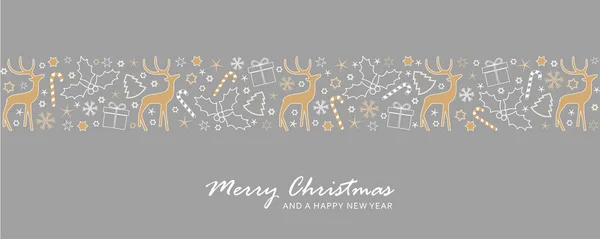 Weihnachtskarte mit Hirschbeeren-Stern-Geschenk und Schneeflockenrand — Stockvektor