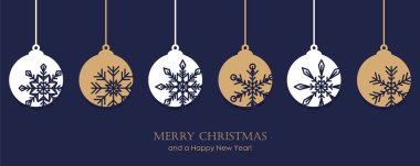 İçinde kar tanesi ağacı topları olan Noel kartı.