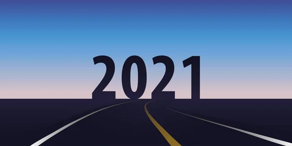 Asfalt yol yönü 2021 mavi gökyüzü — Stok Vektör