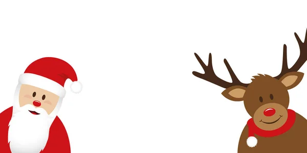 Cute santa claus and deer christmas banner — Stock vektor