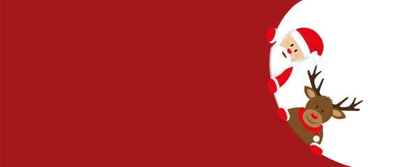 Bandera roja de Navidad con lindo Santa Claus y ciervos — Vector de stock