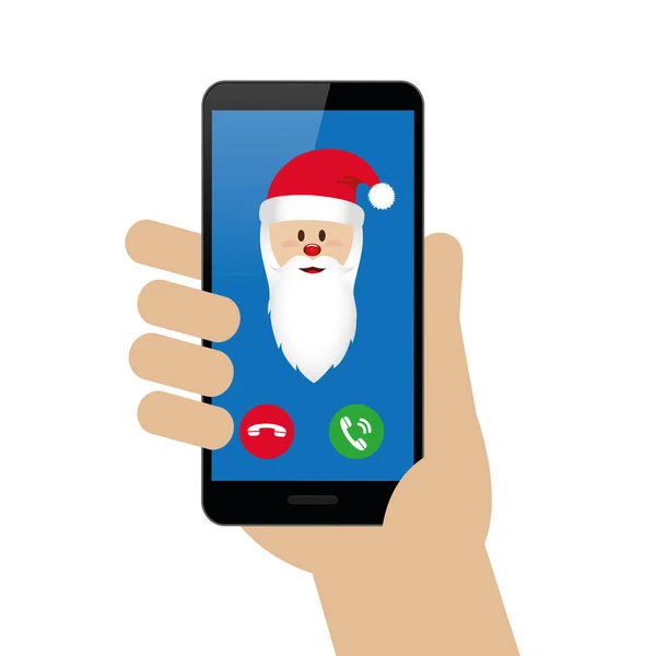 Person ruft Weihnachtsmann mit Smartphone an — Stockvektor