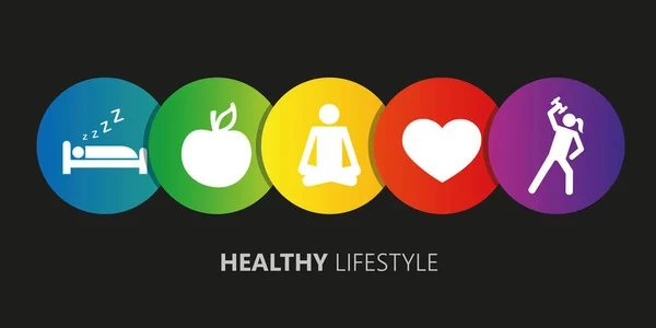 Iconos de estilo de vida saludable sueño manzana yoga deporte del corazón — Archivo Imágenes Vectoriales