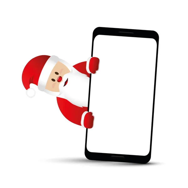 Niedlicher Weihnachtsmann mit leerem Smartphone — Stockvektor