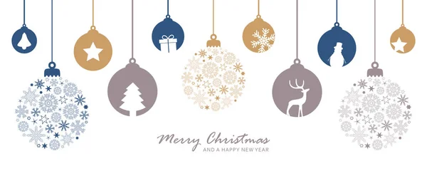 Cartão de Natal feliz com decoratoin bola pendurada — Vetor de Stock