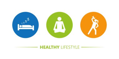 Sağlıklı yaşam ikonları uyku yoga spor piktogramı