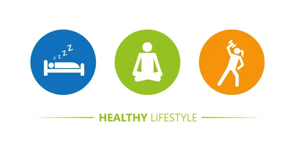 Ícones de estilo de vida saudável sono ioga esporte pictograma —  Vetores de Stock