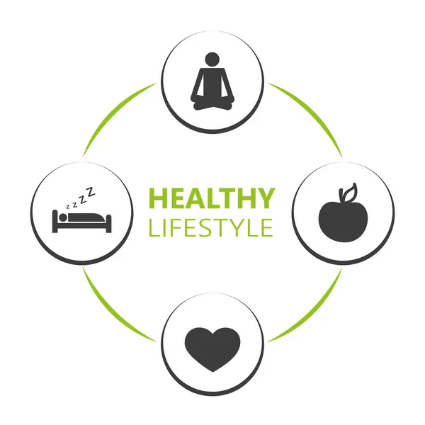 Healthy lifestyle icons sleep apple yoga heart sport — Stock Vector
