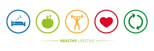 Healthy lifestyle icons sleep apple yoga heart sport — Stock Vector