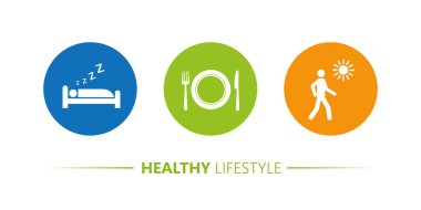 Sağlıklı yaşam ikonları uyku yoga spor piktogramı