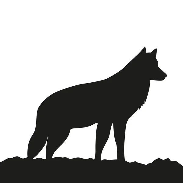 Younger wolf side view silhouette on white background — Stock Vector