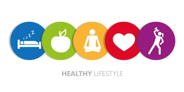 Healthy lifestyle icons sleep apple yoga heart sport — Stock Vector