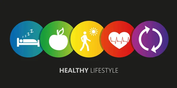 Healthy lifestyle icons sleep apple heart sport — Stock Vector