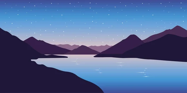 Мирний великий річковий природний пейзаж вночі — стоковий вектор