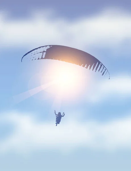 Paralotniarstwo przygoda paralotnia na pochmurnym niebie — Wektor stockowy