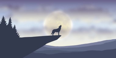 Kurt dolunayda uluyor doğa manzarası