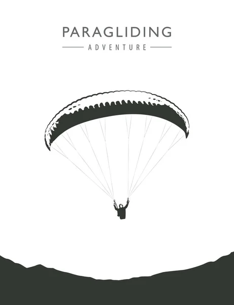 Paragliding περιπέτεια paraglider σιλουέτα που απομονώνονται σε λευκό — Διανυσματικό Αρχείο