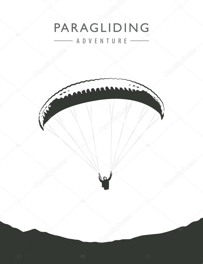 paragliding adventure paraglider silhouette isolated on white